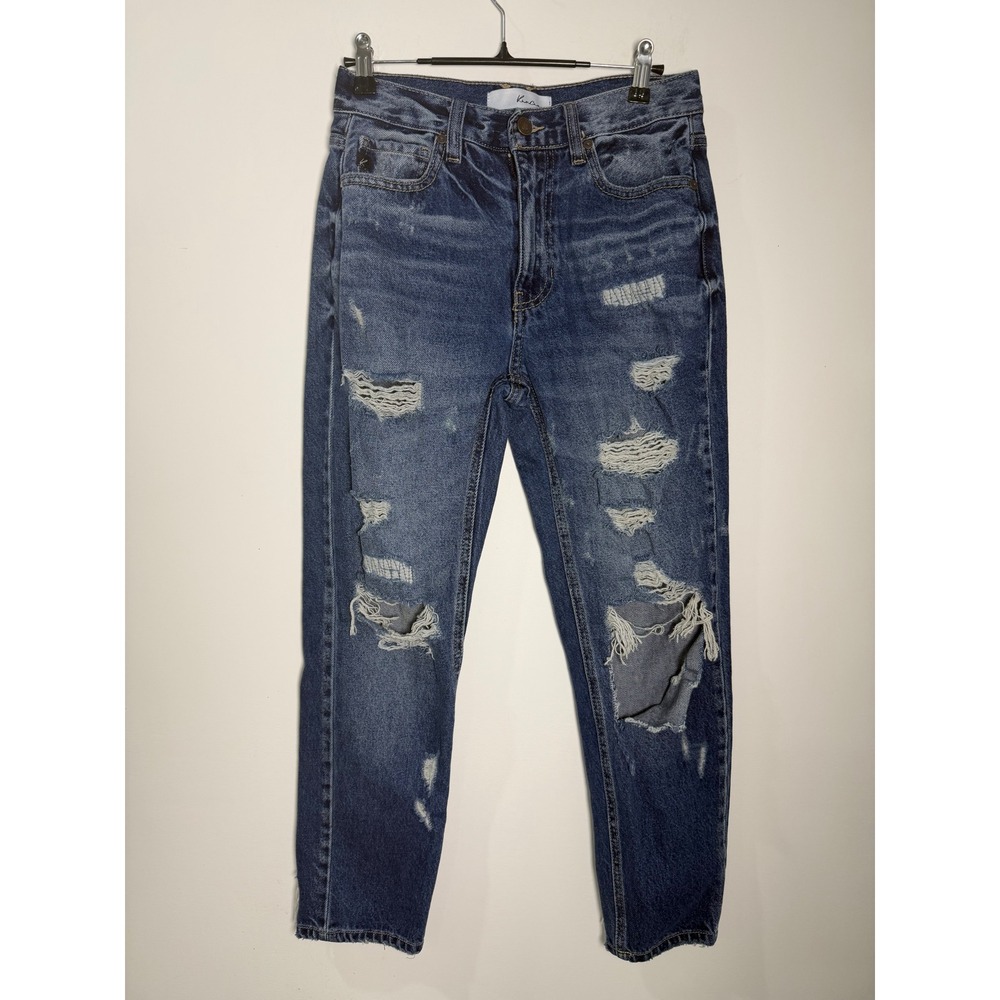 Kancan KC7178D Distressed High Rise Mom Jeans Medium Wash Blue Size 3/25